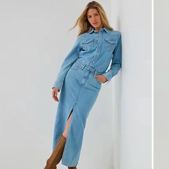 NWT Free People Wrangler Denim Skirtall Maxi Dress XS - Picture 2 of 15